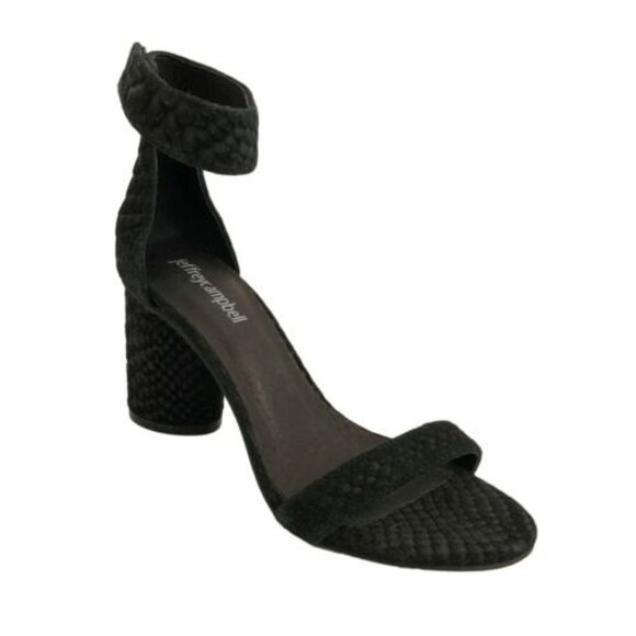 Jeffrey Campbell Laura Suede Snake Embossed Sandals Black 5 - Picture 1 of 11
